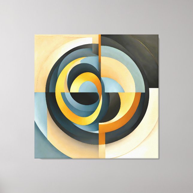Abstract Retro Geometry in Circles and Rectangles Canvas Print (Front)