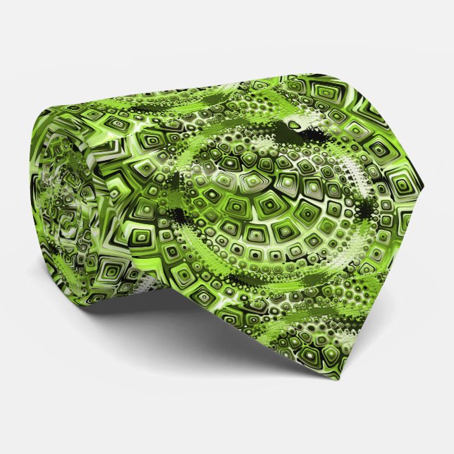 Abstract Retro Green Psychedelic Tie (Rolled)