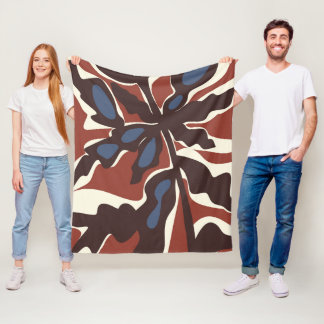 Abstract Retro Leaf Motif Fleece Blanket