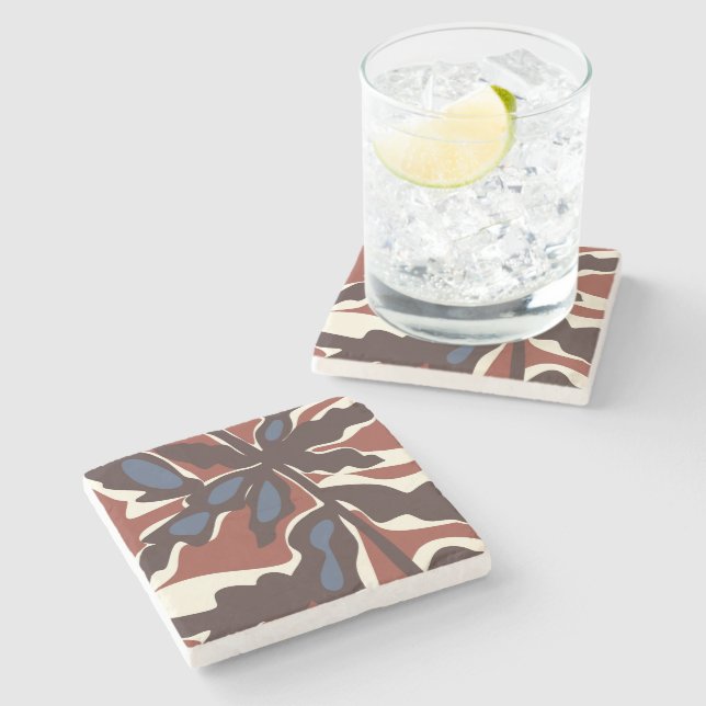 Abstract Retro Leaf Motif  Stone Coaster (Side)