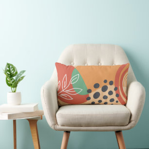 Abstract retro line art, colourful boho design lumbar pillow