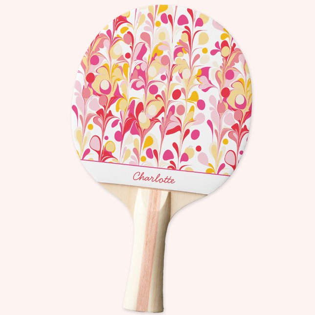 Abstract Retro Marble Pattern Pink Personalized Ping Pong Paddle (Modern retro marble pattern custom name personalized ping pong paddle)