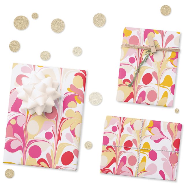 Abstract Retro Marble Pattern Pink Red Yellow Wrapping Paper Sheet (Retro abstract marble pattern pink yellow wrapping paper sheets)