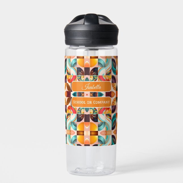 Abstract Retro Modern Squares Collection Water Bottle (Front)
