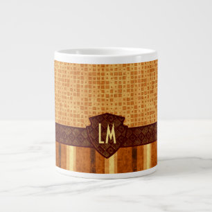 Abstract Retro Monogram Amber Brown Orange Pattern Large Coffee Mug