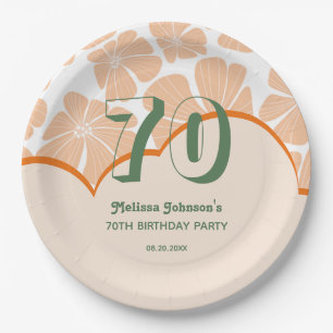 Abstract Retro Orange Chamomile Flower Birthday Paper Plate