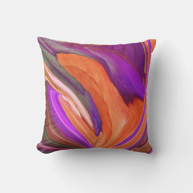 Abstract Retro Orange N Purple Leaf Outdoor Pillow (Front)