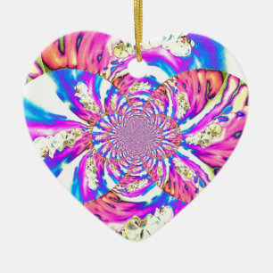 Abstract retro pink floral mandala pink orchids ceramic ornament