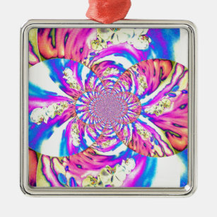 Abstract retro pink floral mandala pink orchids metal ornament