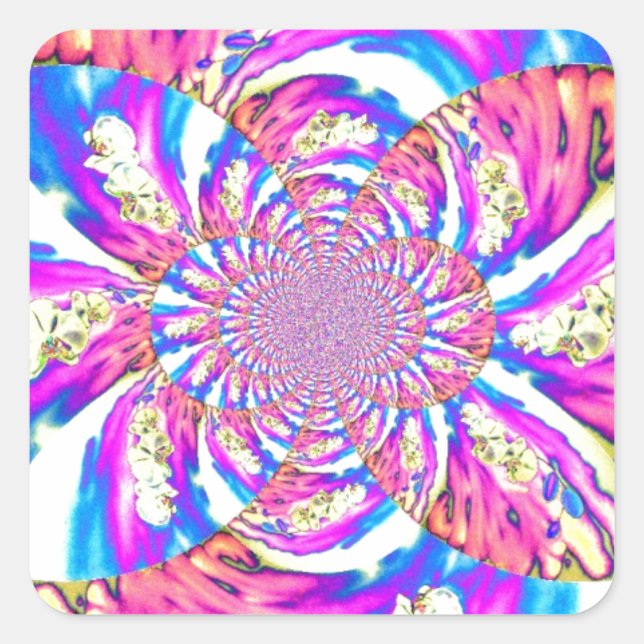 Abstract retro pink floral mandala pink orchids square sticker (Front)