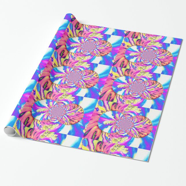 Abstract retro pink floral mandala pink orchids wrapping paper (Unrolled)