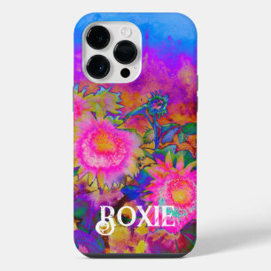 Abstract retro pink floral pink sunflower fields iPhone 14 pro max case