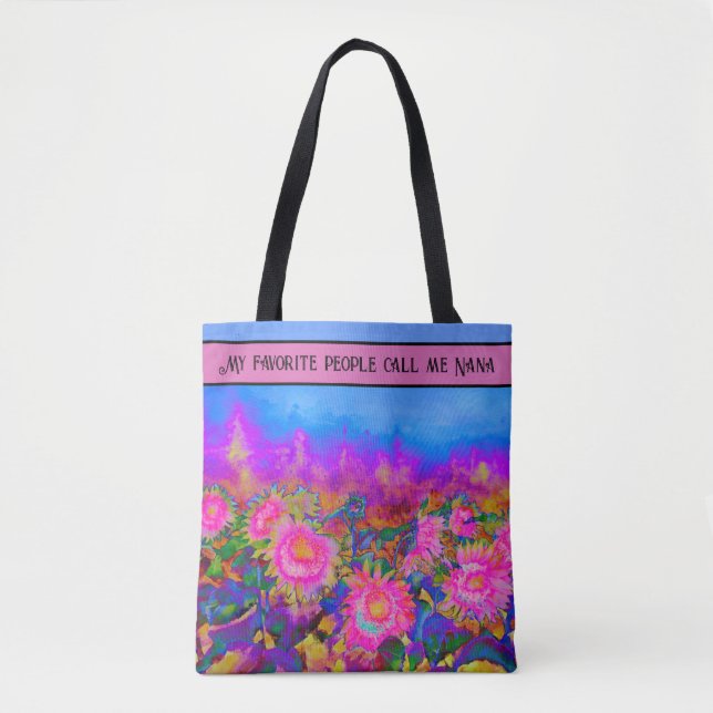 Abstract retro pink floral pink sunflower fields  tote bag (Front)