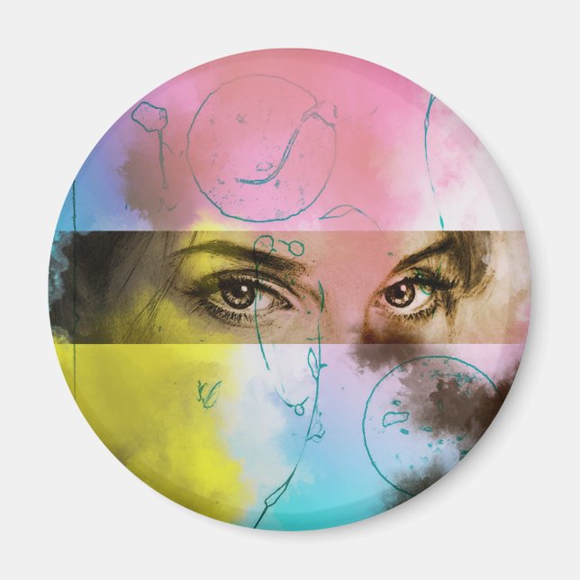 Abstract Retro Pop Art, Round Magnet (Front)
