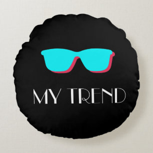 Abstract Retro Pop Art - Turquoise & Pink Glasses Round Pillow