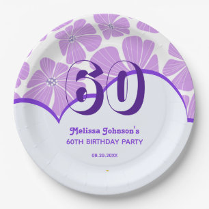 Abstract Retro Purple Chamomile Flower Birthday Paper Plate