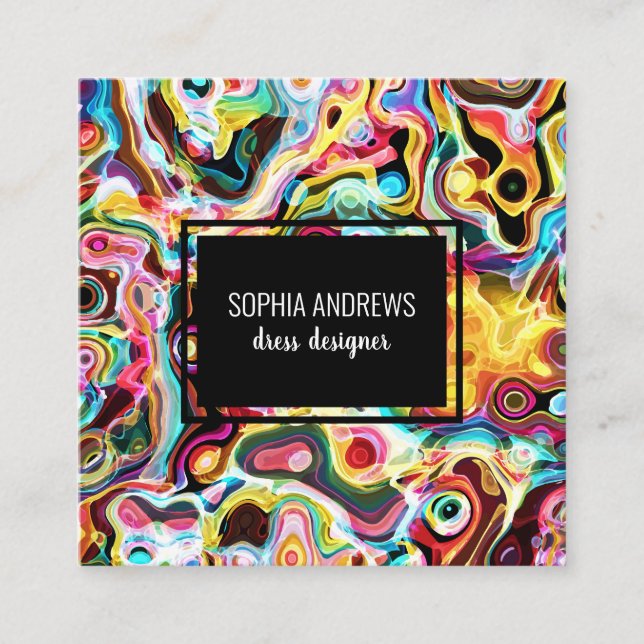 Abstract Retro Rainbow Psychedelic Lava  Square Business Card (Front)