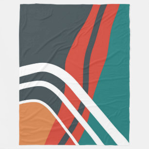 Abstract retro red blue white line art fleece blanket