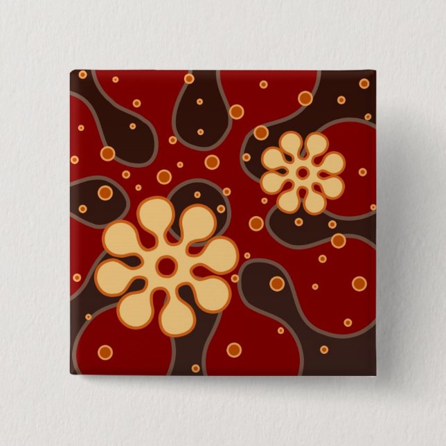 Abstract Retro Snowflakes Greeting Card in Red 2 Inch Square Button (Front)