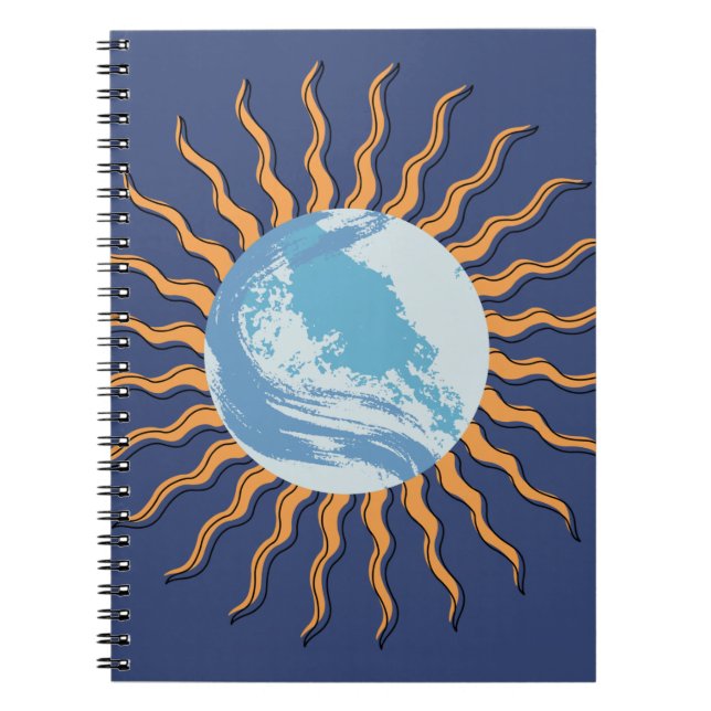 Abstract retro style sun rays planet  notebook (Front)