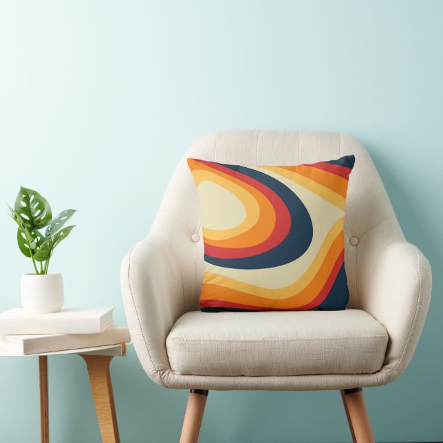 Abstract retro style waves design throw pillow (Chair)