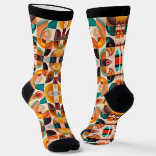 Abstract Retro Trendy Squares Collection Socks