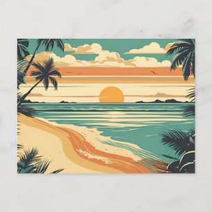 Abstract Retro Tropical Beach Sunset Postcard