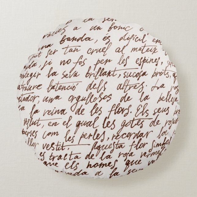 Abstract retro unreadable brown ink-written text.  round pillow (Front)
