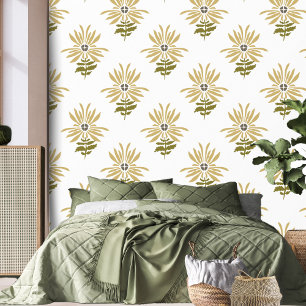 Abstract Retro Yellow Daisy Boho Flower Wallpaper