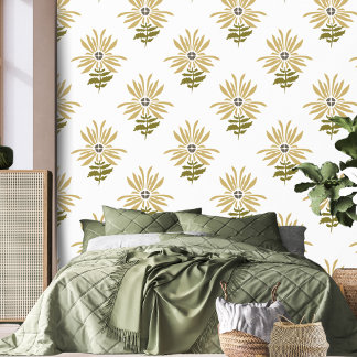 Abstract Retro Yellow Daisy Boho Flower Wallpaper