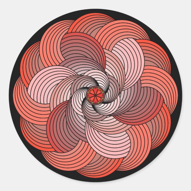 Abstract Ribbon Rose in Coral and Black Classic Round Sticker (Front)