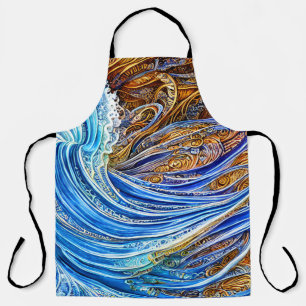 Abstract Ripple Waves in Blue and Gold Apron