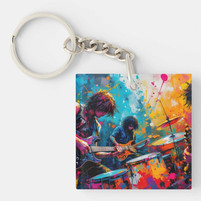 Abstract rock band splatter painting keychain (Front)