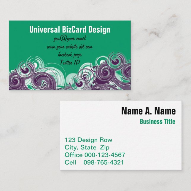 Abstract Rolling Purple Waves Over Teal Template Business Card (Front/Back)