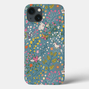 Abstract romantic pattern with cartoon iPhone 13 case