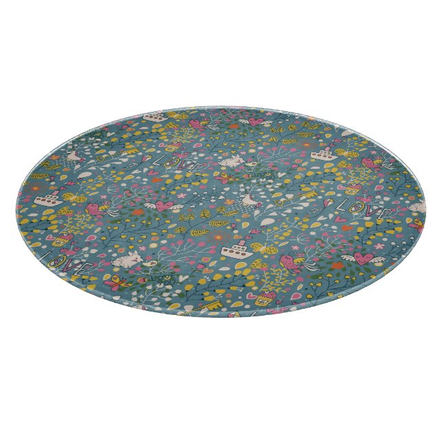 Abstract romantic pattern with cartoon cutting board (Corner)