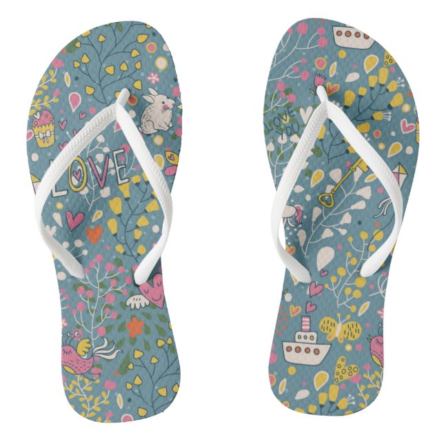 Abstract romantic pattern with cartoon flip flops (Footbed)