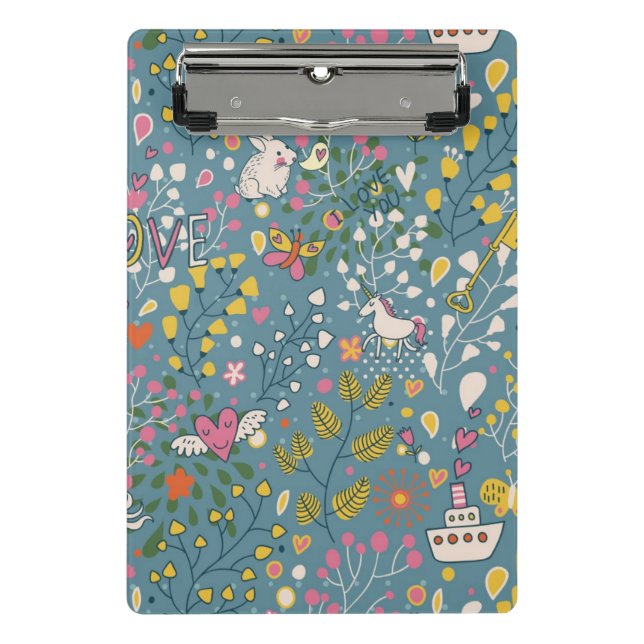 Abstract romantic pattern with cartoon mini clipboard (Front)