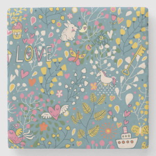 Abstract romantic pattern with cartoon stone coaster
