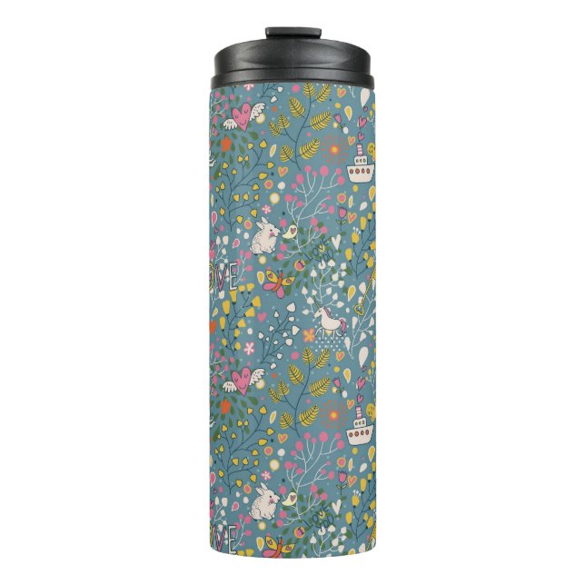 Abstract romantic pattern with cartoon thermal tumbler (Front)