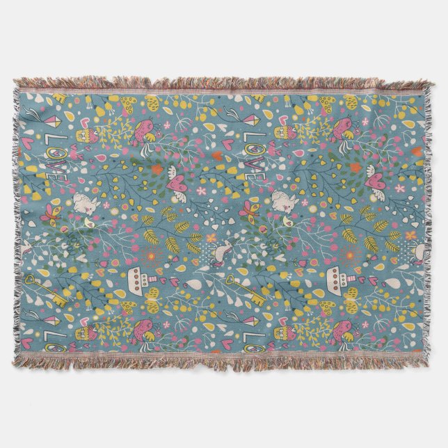 Abstract romantic pattern with cartoon throw blanket (Front)