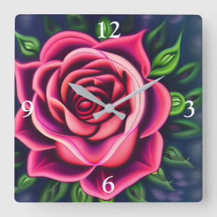 Abstract Romantic Pink Rose Bloom Square Wall Clock
