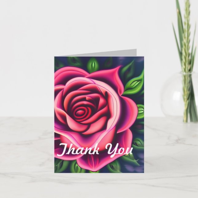 Abstract Romantic Pink Rose Bloom Thank You Card (Front)