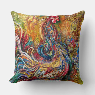 Abstract Rooster -An Ode to the Rooster's Splendou Throw Pillow