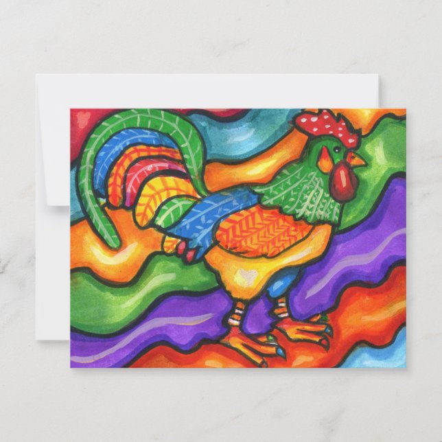 Abstract Rooster Bird Animal Colourful Art  Holiday Card (Front)