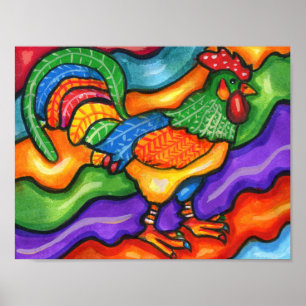 Abstract Rooster Bird Animal Colourful Art Poster