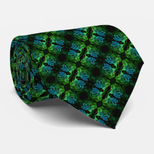 Abstract Rose Fantasy Flower Green Tie