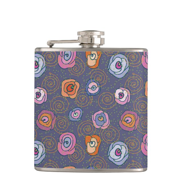 Abstract rose field pattern hip flask (Front)