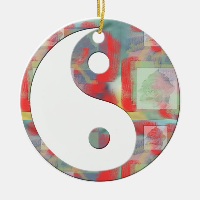 Abstract Rose Floral Yin Yang Ceramic Ornament (Front)