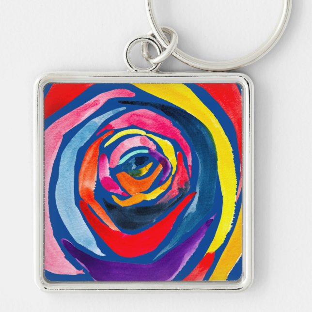 Abstract rose flower pop art keychain (Front)